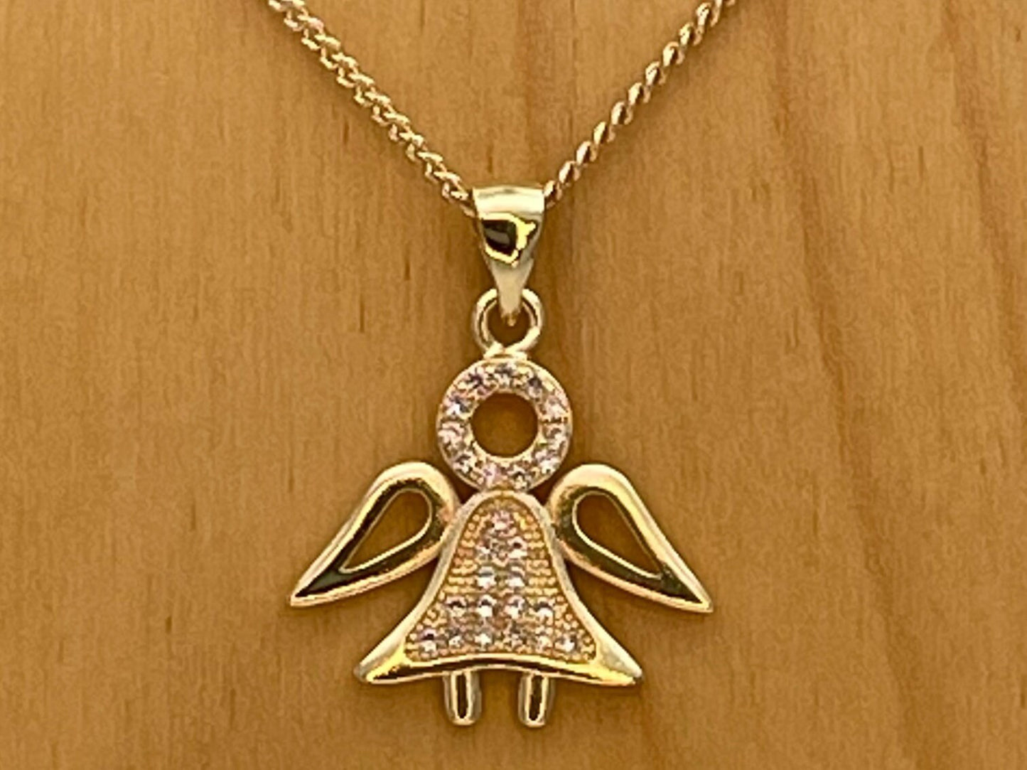Handmade Gold Little Girl Angel Chain Necklace Dainty Angel Pendant With Zirconia Wing and Chain Gold Filled Making Wholesale, Gift for her