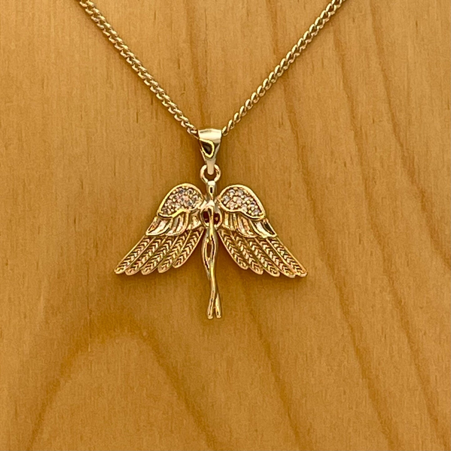 Handmade Gold Guardian Angel Chain Necklace Dainty Angel Pendant With All Zirconia Wing and Chain Gold Filled Making Wholesale, Gift for her