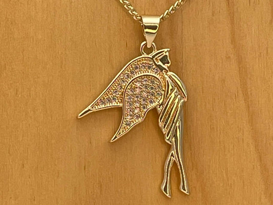 Handmade Gold Guardian Angel Chain Necklace Dainty Angel Pendant With All Zirconia Wing and Chain Gold Filled Making Wholesale, Gift for her