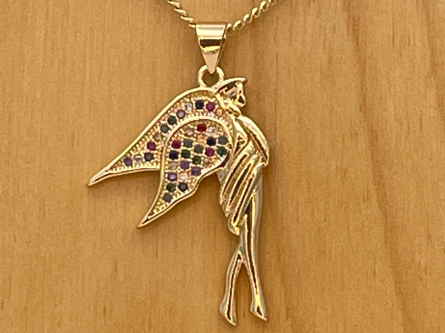 Handmade Gold Guardian Angel Chain Necklace Dainty Angel Pendant With All Zirconia Wing and Chain Gold Filled Making Wholesale, Gift for her