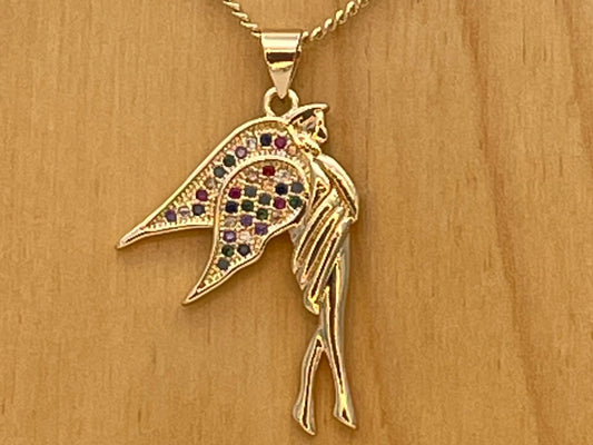 Handmade Gold Guardian Angel Chain Necklace Dainty Angel Pendant With All Zirconia Wing and Chain Gold Filled Making Wholesale, Gift for her