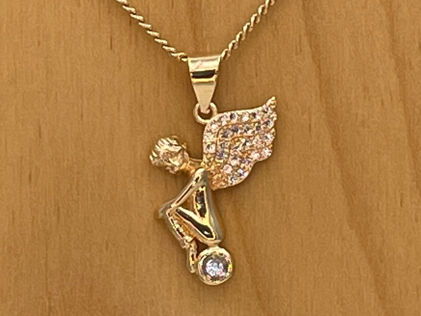 Handmade Gold Sad Angel Chain Necklace Dainty Angel Pendant With All Zirconia Wing and Chain Gold Filled Making Wholesale, Gift for her