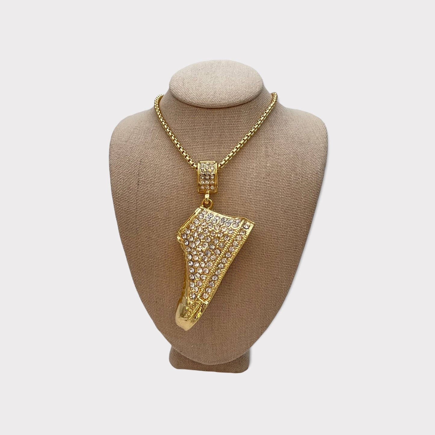 Men Diamond Pendant, Handmade 24 In. Gold Box Chain Necklace, Bling Custom Large Iced Out Shoe Pendant | Iced Out Gift for Him | Gold Filled