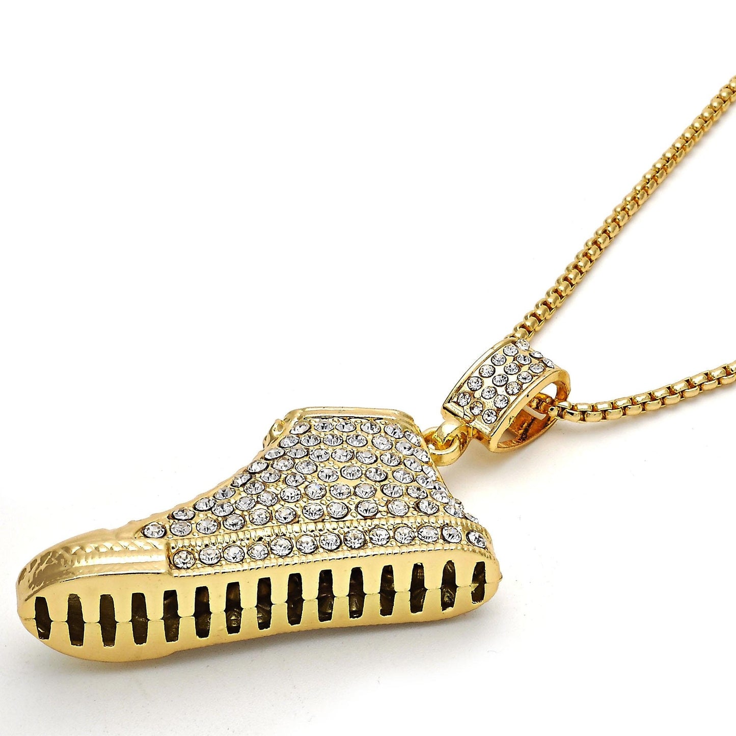 Men Diamond Pendant, Handmade 24 In. Gold Box Chain Necklace, Bling Custom Large Iced Out Shoe Pendant | Iced Out Gift for Him | Gold Filled