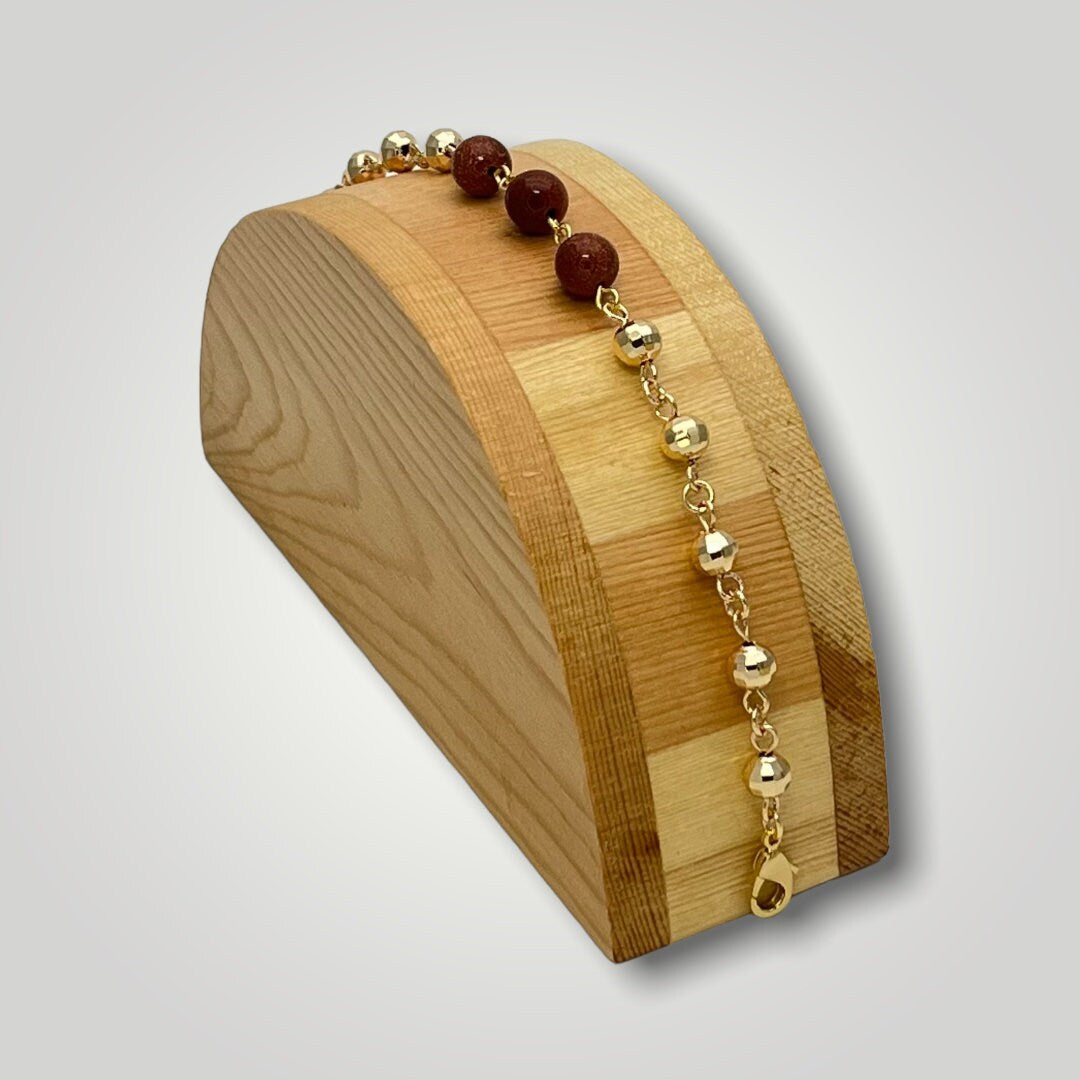 Goldstone Bead Bracelet | Gold Filled Bead Bracelet, Signature Stackable Bracelet | Adjustable Friendship Bracelet, Aventurine Gift for Her.