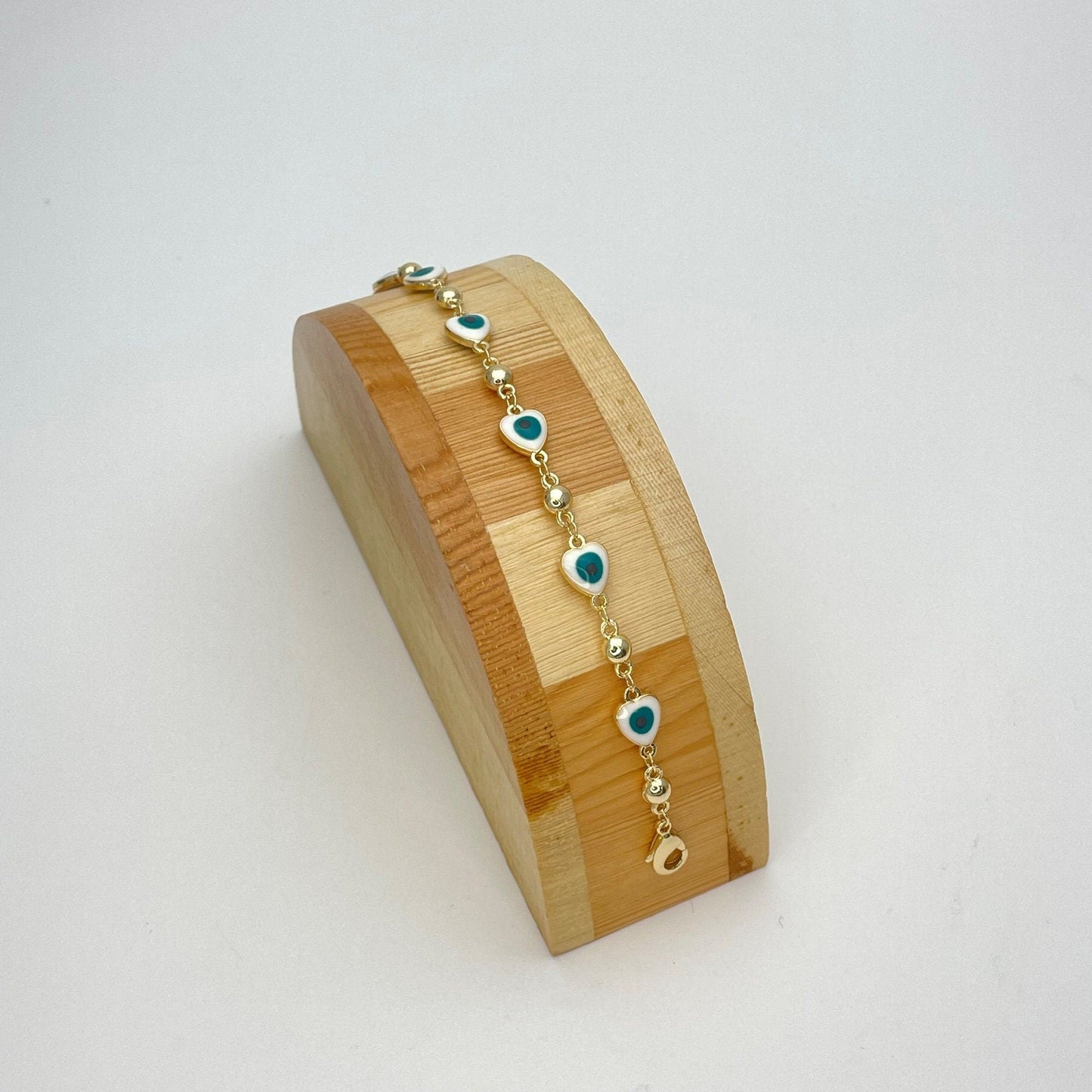 WHITE GREEN Evil Eye Bracelet | Turkish Eye Gold Bracelet | Greek Eye Gold Bracelet | Evil Eye Charm | Gift for Her, Gold Bracelet 6.5 8