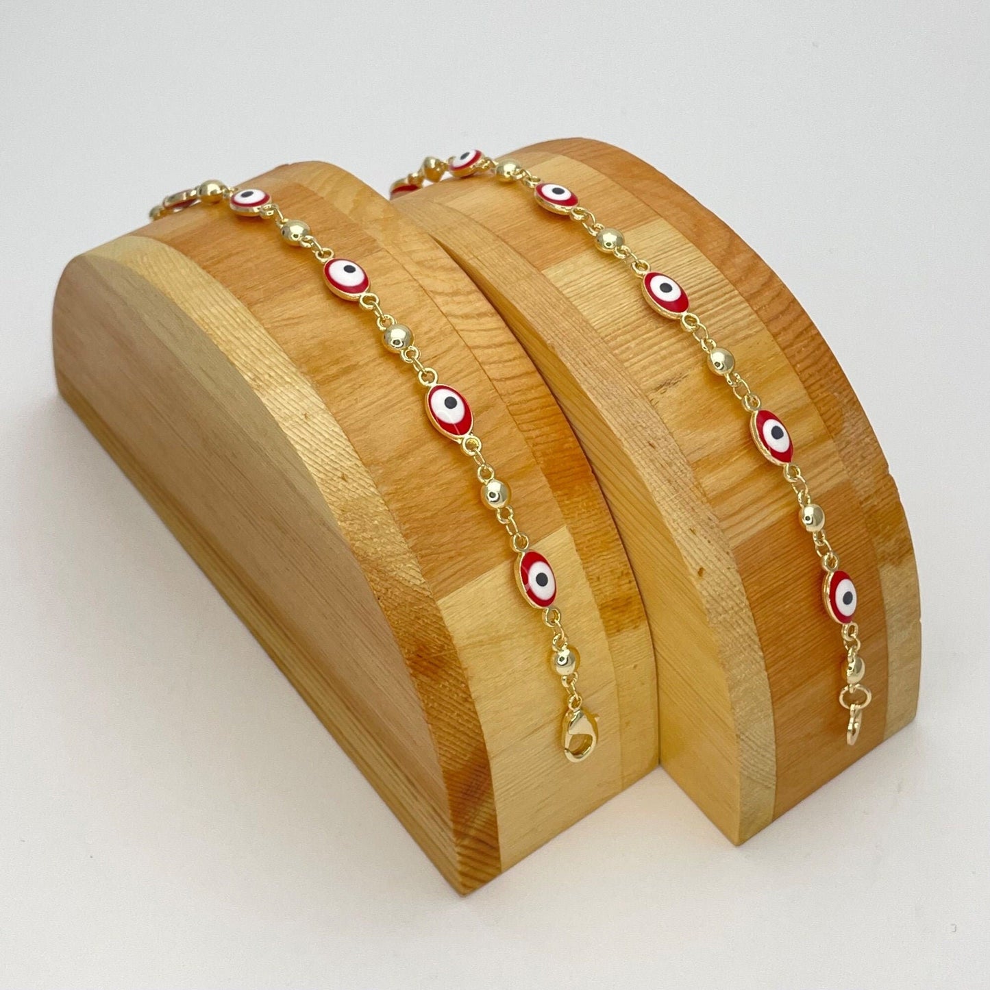 RED & WHITE Evil Eye Bracelet Gold Bracelet, Minimalist Bracelet of Light Blue Evil Eye, Dainty Lucky Bracelet, Gold Filled, Gift for Her