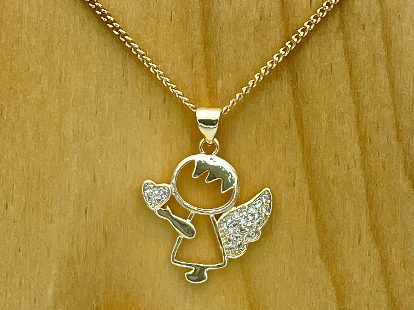 Handmade Gold Angel Chain Necklace | Dainty Angel Pendant With Zirconia on Wing and Chain Gold Filled Jewelry Making Wholesale, Gift for her