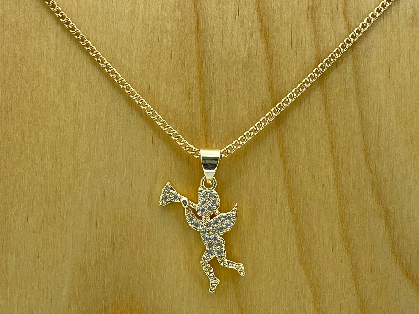 Handmade Gold Angel Chain Necklace | Dainty Angel Pendant With Zirconia on Wing, Chain Gold Filled Jewelry Making Wholesale, Gift for her