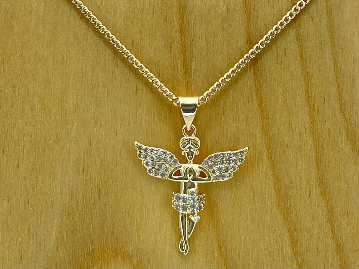 Handmade Gold Angel Chain Necklace a Dainty Angel Pendant With Zirconia on Wing and Chain Gold Filled Making Wholesale, Gift for her or him