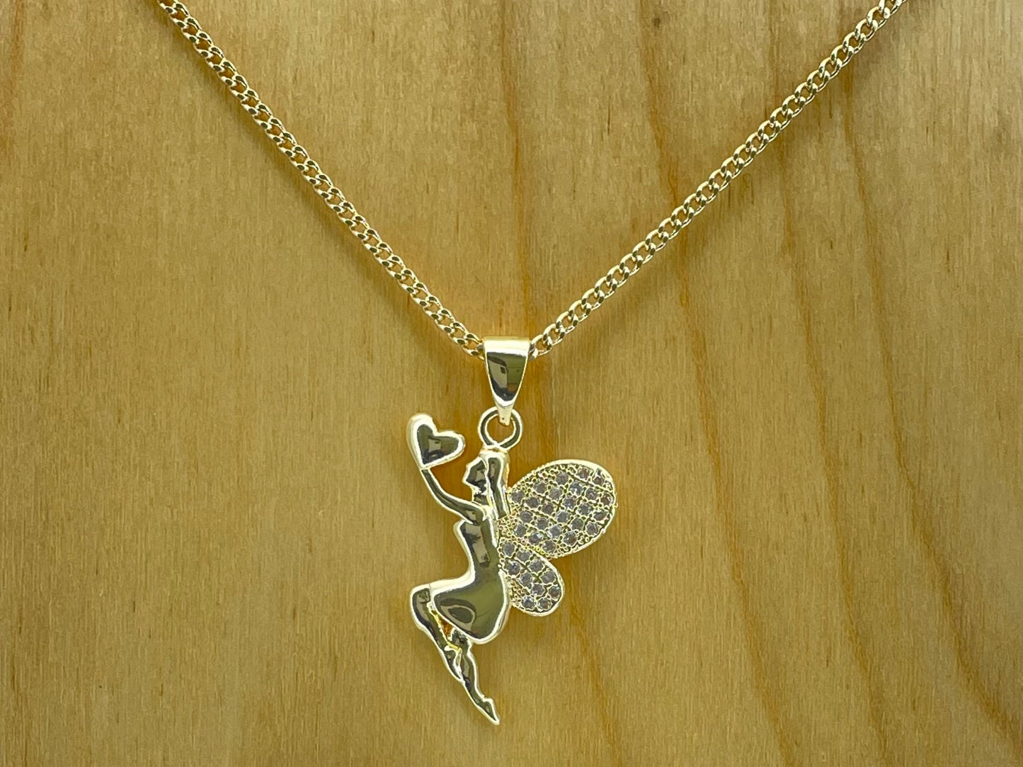 Handmade Gold Loving Angel Girl Chain Necklace Dainty Angel Pendant With All Zirconia Wing and Gold Chain Making Wholesale, Gift for her