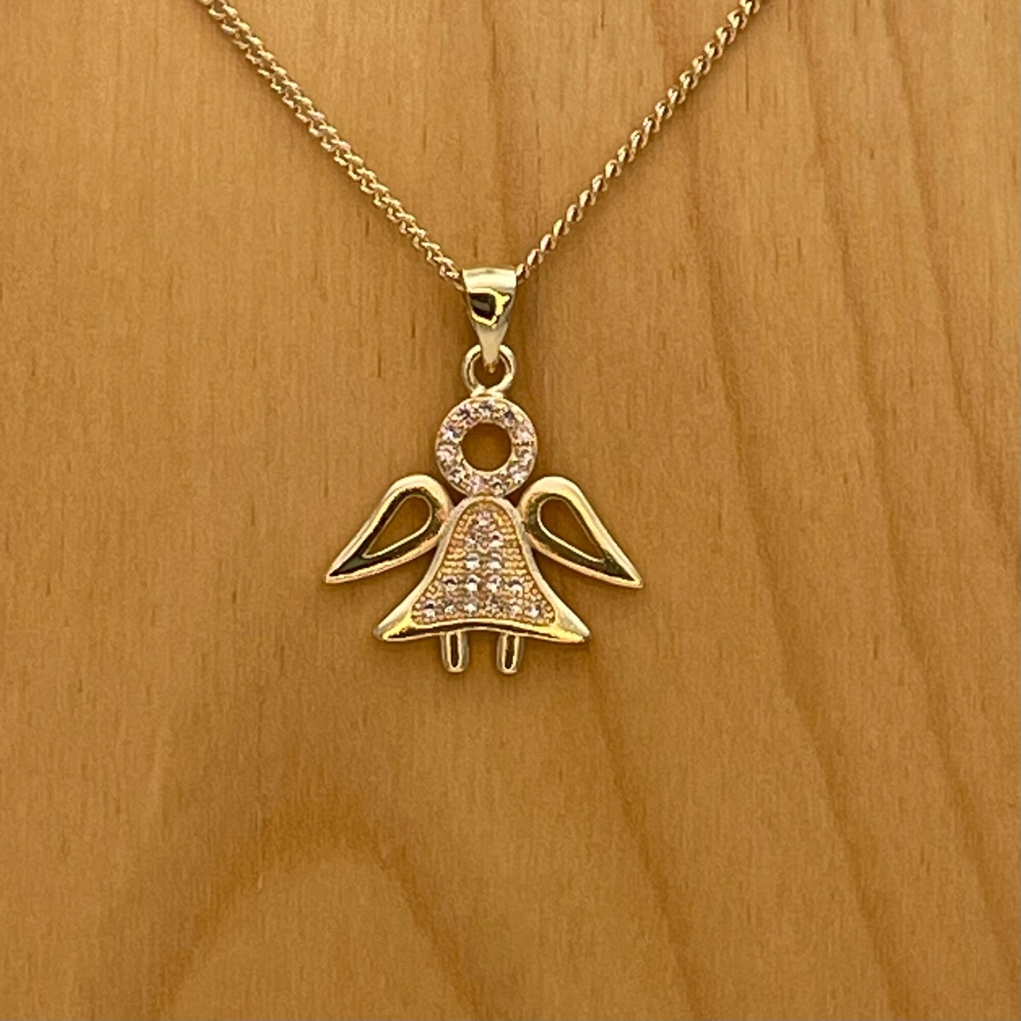 Handmade Gold Little Girl Angel Chain Necklace Dainty Angel Pendant With Zirconia Wing and Chain Gold Filled Making Wholesale, Gift for her