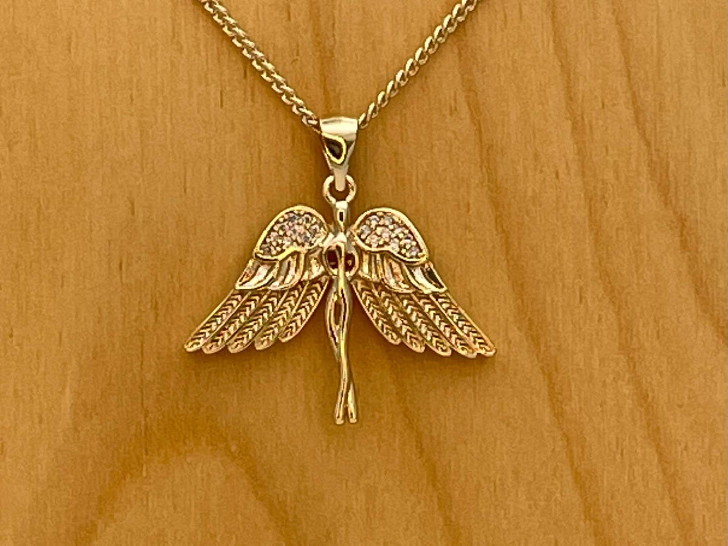 Handmade Gold Guardian Angel Chain Necklace Dainty Angel Pendant With All Zirconia Wing and Chain Gold Filled Making Wholesale, Gift for her