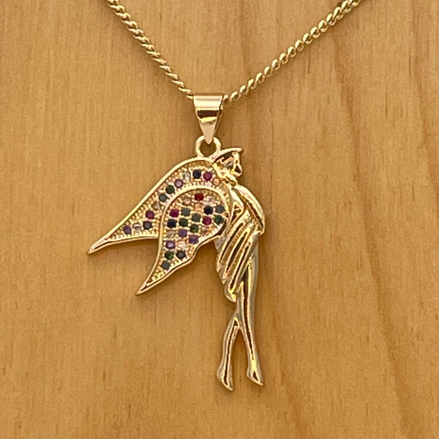 Handmade Gold Guardian Angel Chain Necklace Dainty Angel Pendant With All Zirconia Wing and Chain Gold Filled Making Wholesale, Gift for her