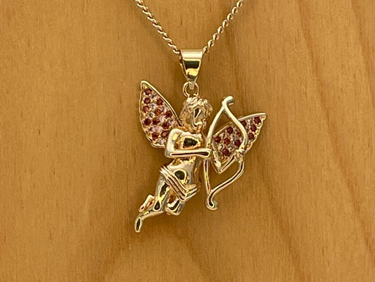 Handmade Gold love Angel Chain Necklace Dainty Angel Pendant Red Zirconia Wing, Chain Gold Filled Making Wholesale, Minimalist Gift for Her