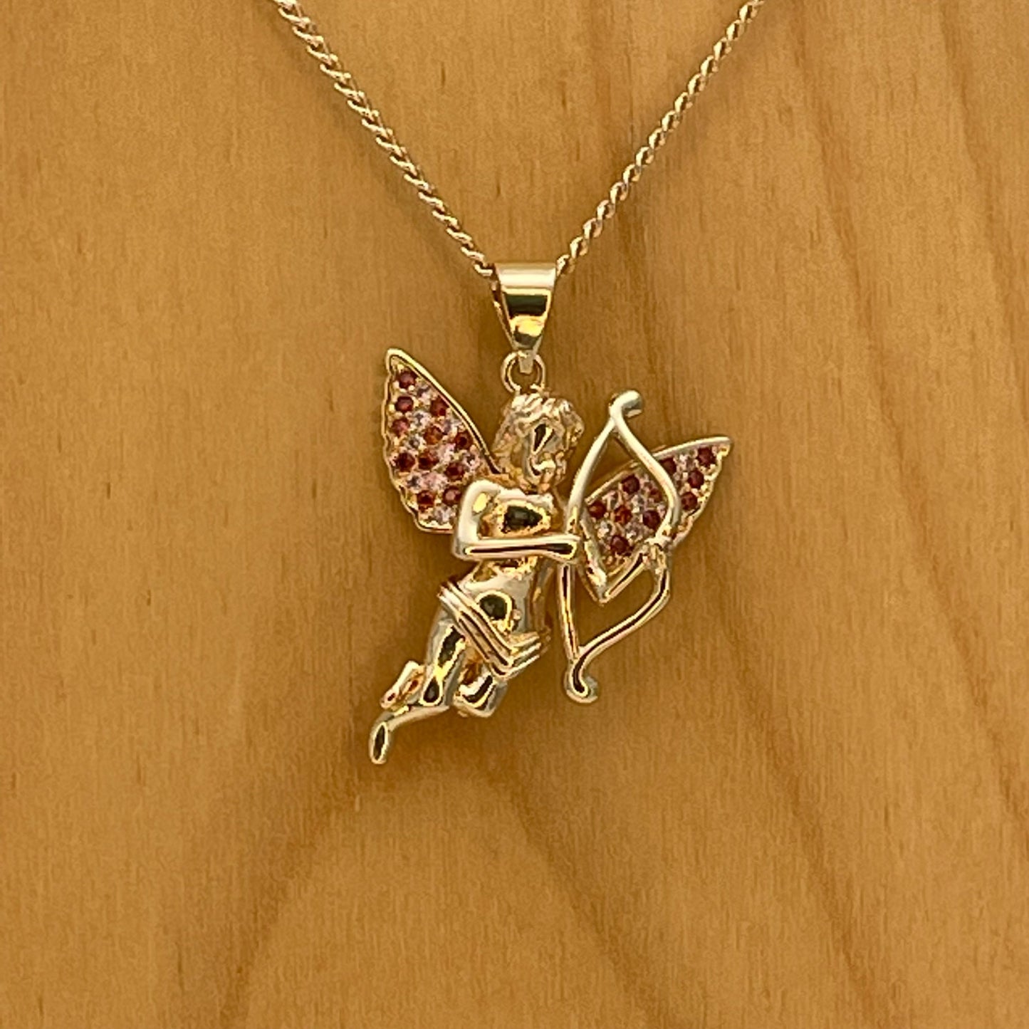 Handmade Gold love Angel Chain Necklace Dainty Angel Pendant Red Zirconia Wing, Chain Gold Filled Making Wholesale, Minimalist Gift for Her