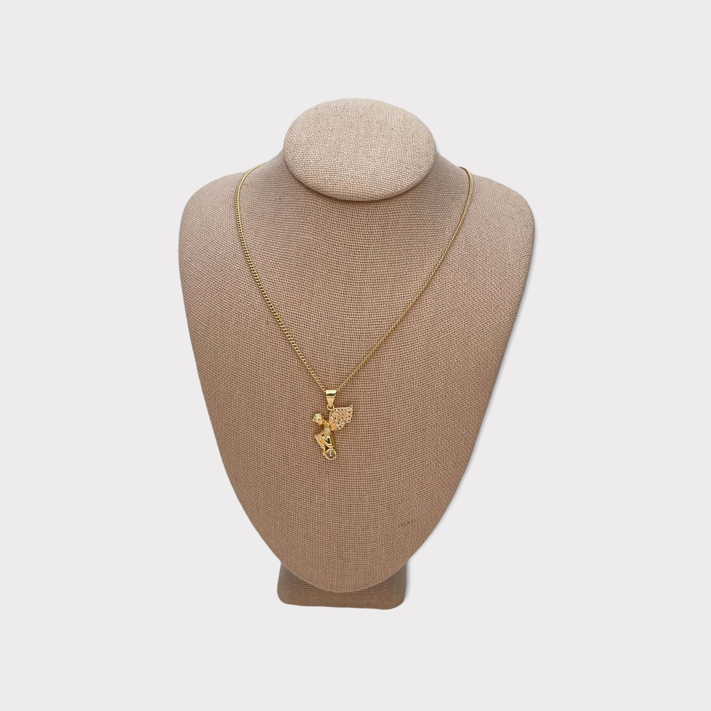 Handmade Gold Sad Angel Chain Necklace Dainty Angel Pendant With All Zirconia Wing and Chain Gold Filled Making Wholesale, Gift for her