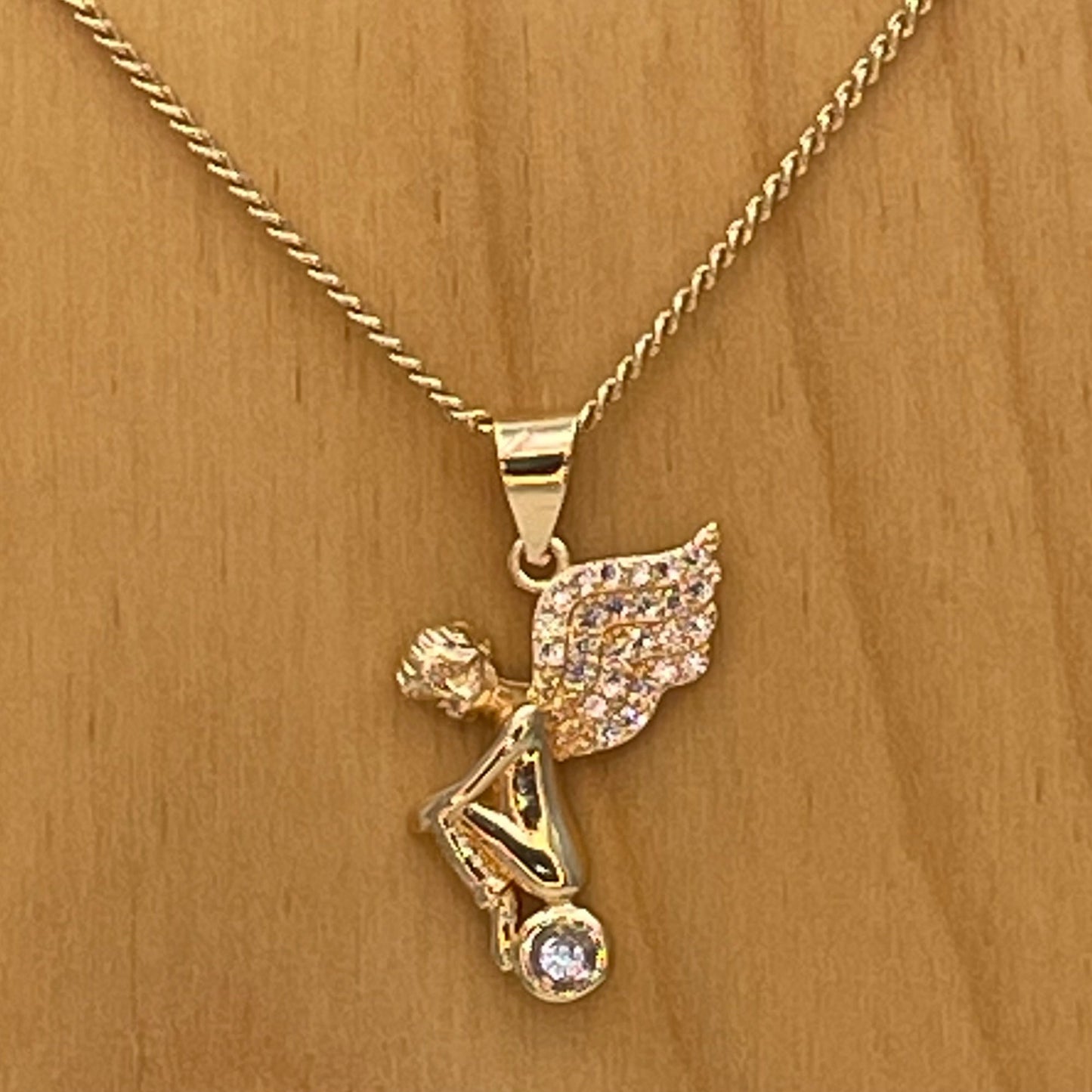 Handmade Gold Sad Angel Chain Necklace Dainty Angel Pendant With All Zirconia Wing and Chain Gold Filled Making Wholesale, Gift for her
