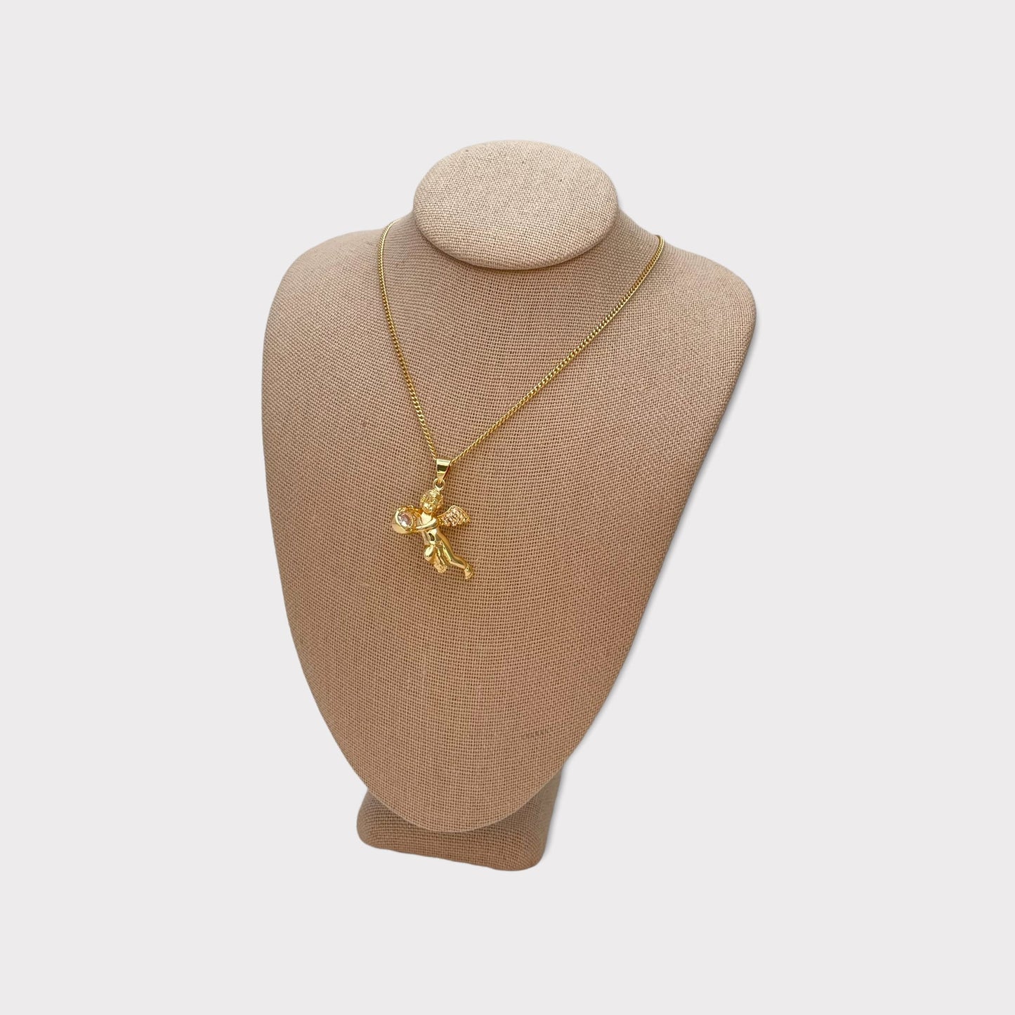 Handmade Pouring Gold Angel Chain Necklace Dainty Angel Pendant Red Zirconia on Wing Chain Gold Filled Jewelry Making Wholesale Gift for her