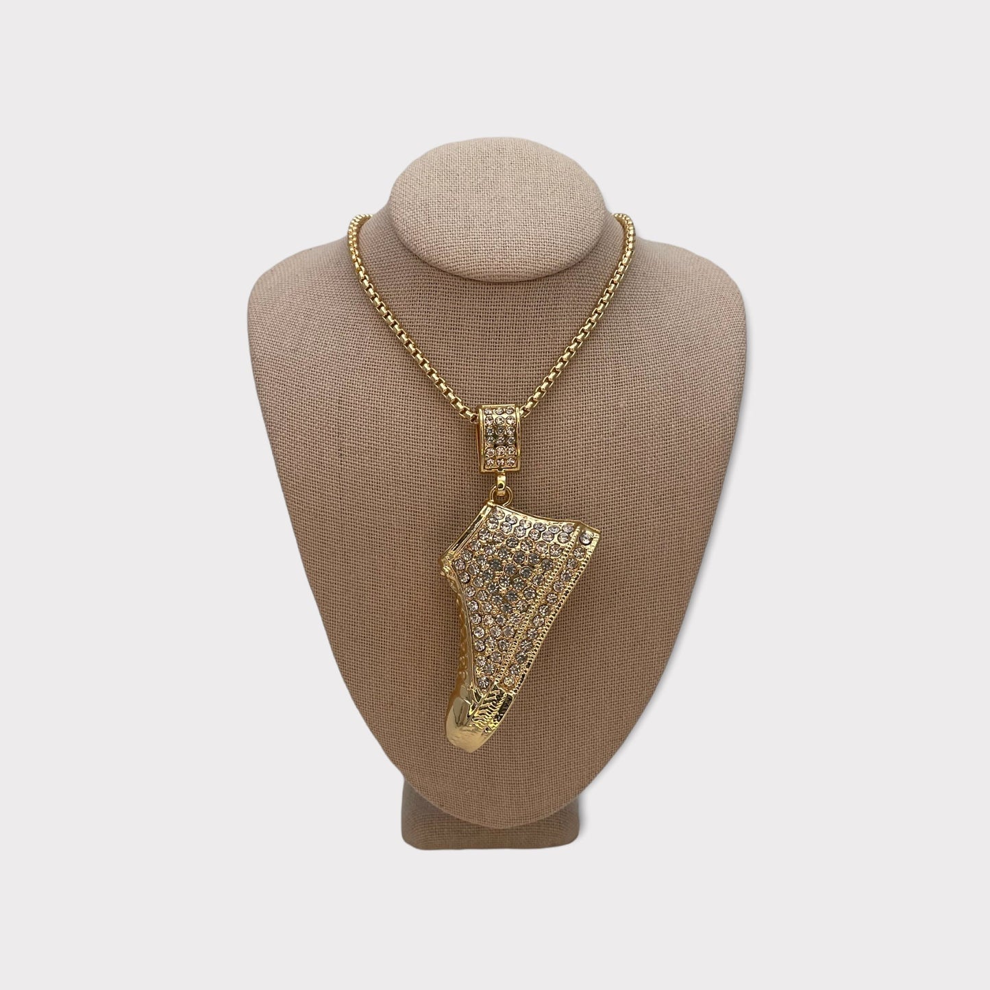 Men Diamond Pendant, Handmade 24 In. Gold Box Chain Necklace, Bling Custom Large Iced Out Shoe Pendant | Iced Out Gift for Him | Gold Filled