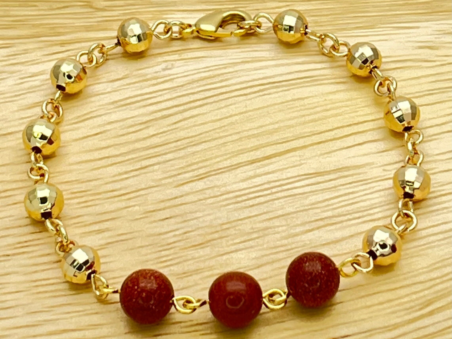 Goldstone Bead Bracelet | Gold Filled Bead Bracelet, Signature Stackable Bracelet | Adjustable Friendship Bracelet, Aventurine Gift for Her.