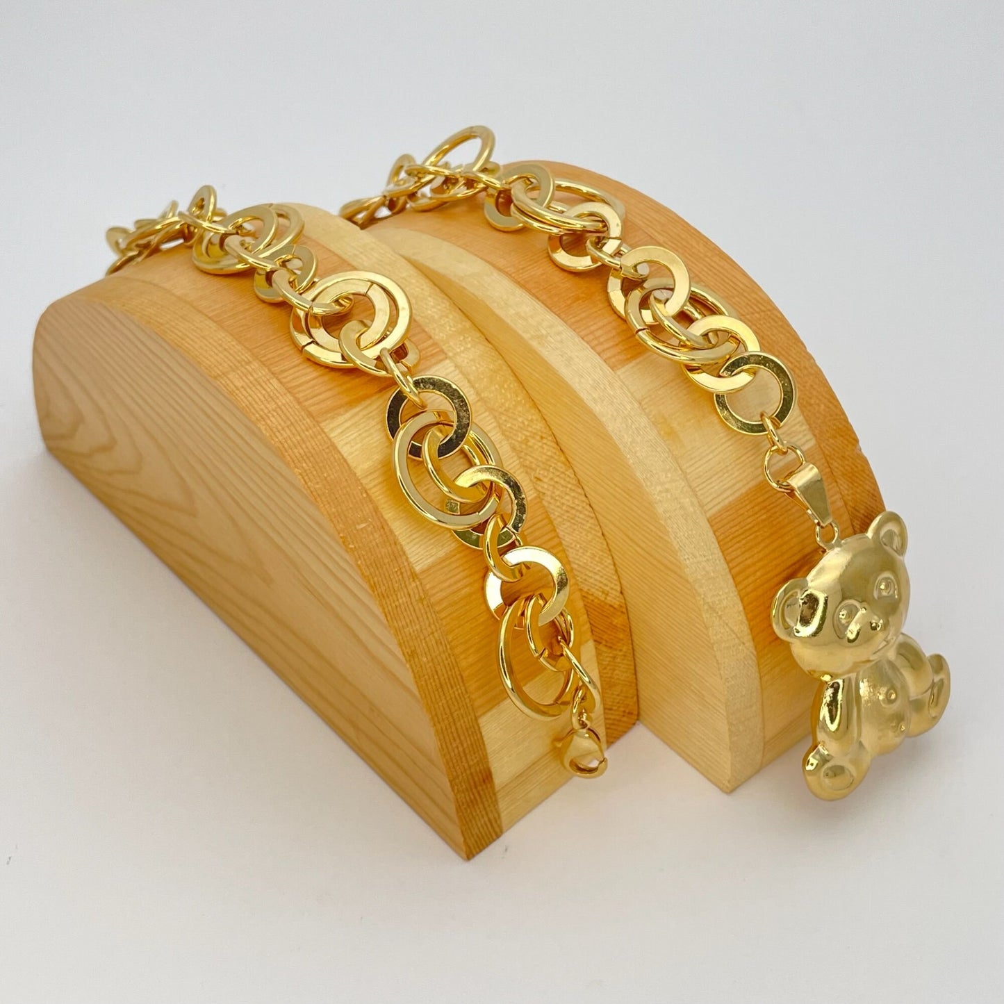 Handmade TEDDY BEAR Charm Gold Bracelet, Gold Filled Bracelet Gift for Her Dainty and Chunky Bracelet