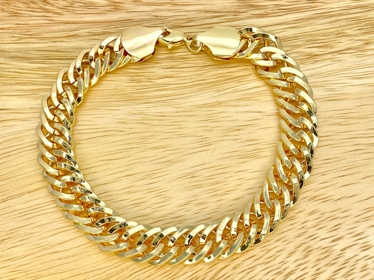 9MM Handmade Statement Plain Double Link Gold Chain Bracelet, Gift Her, Gold Filled Statement Dainty but Chunky Double Link Chain Bracelet