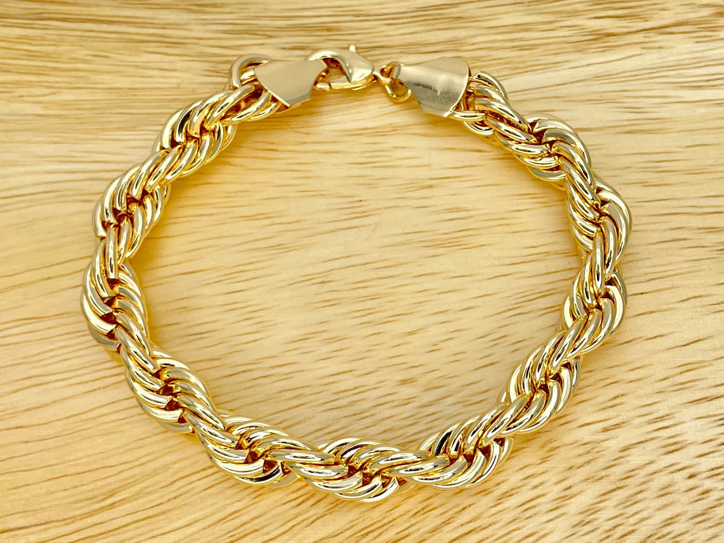 9MM Handmade Rope Chain Gold Bracelet Thick Gold Filled Chunky Bracelet Light Diamond Cut, Gift Her, Gift for Best Friend 14K Gold Finish
