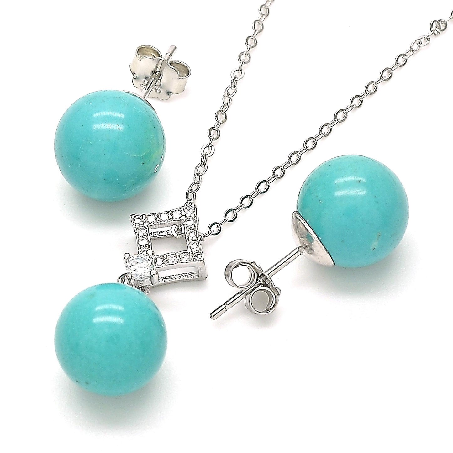 6MM to 12MM - Real Solid Sterling Silver & Blue Turquoise Ball Stud Earrings or 3 Pieces Set, 925 Sterling Silver, Bridesmaid Gift for Her