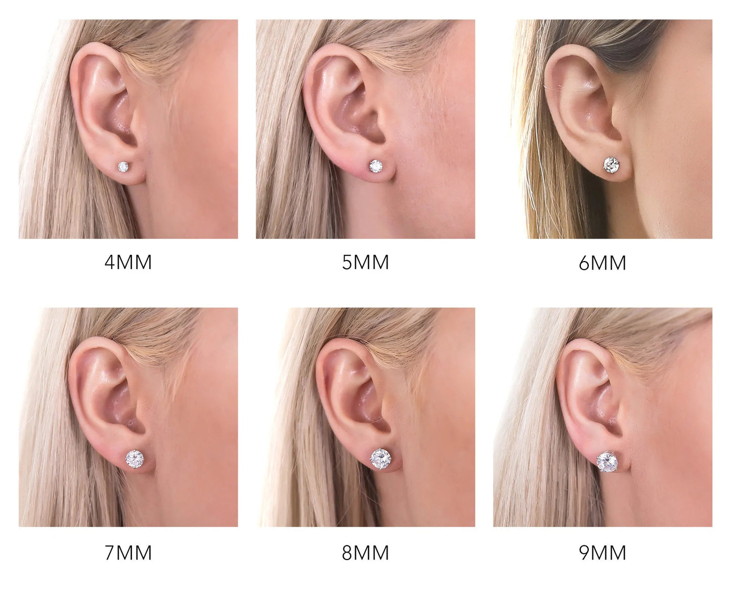 Handmade Sterling Silver CZ Stud Earrings - 2mm to 12mm - Dainty, Elegant, Hypoallergenic, Perfect for Weddings, Gifts and All Occasions
