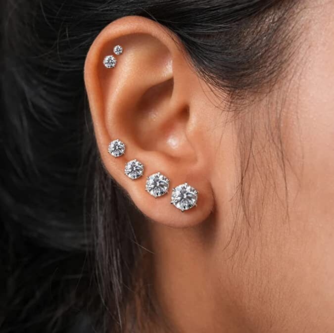 Handmade Sterling Silver CZ Stud Earrings - 2mm to 12mm - Dainty, Elegant, Hypoallergenic, Perfect for Weddings, Gifts and All Occasions