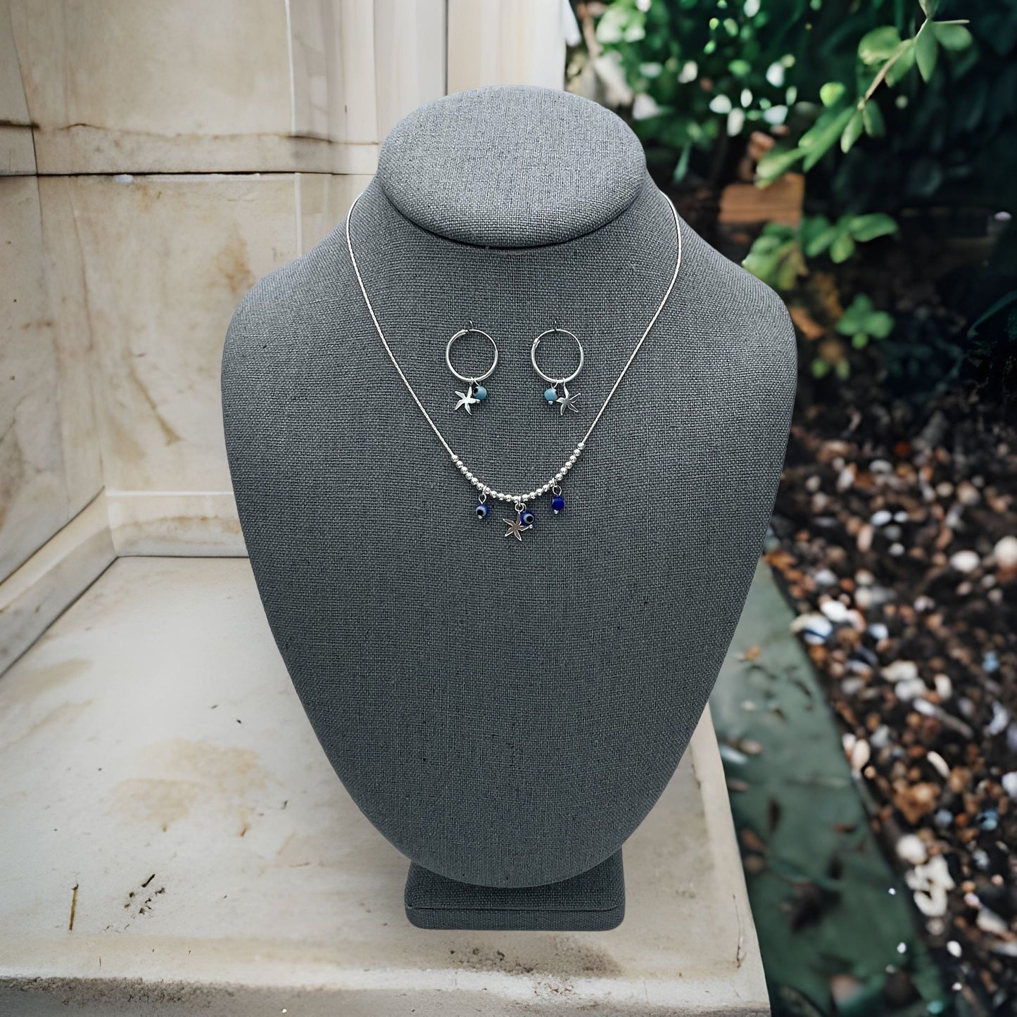 Dainty Evil Eye Necklace With Evil Eye Earing Set Minimalist Real Silver Jewelry Wholesale Findings Real Sterling Silver, Gift for Her