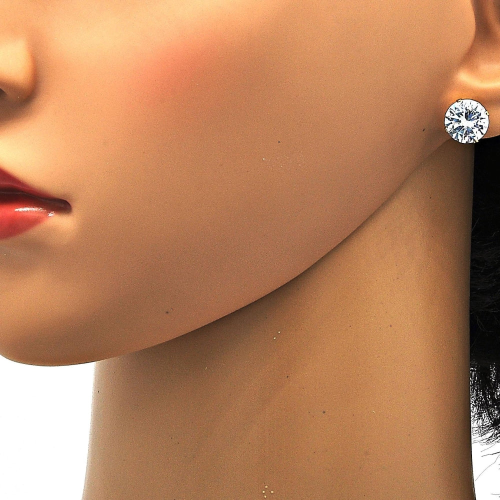 Oro Laminado Stud Earring, Gold Filled Style with White Cubic Zirconia, Polished, Golden Finish