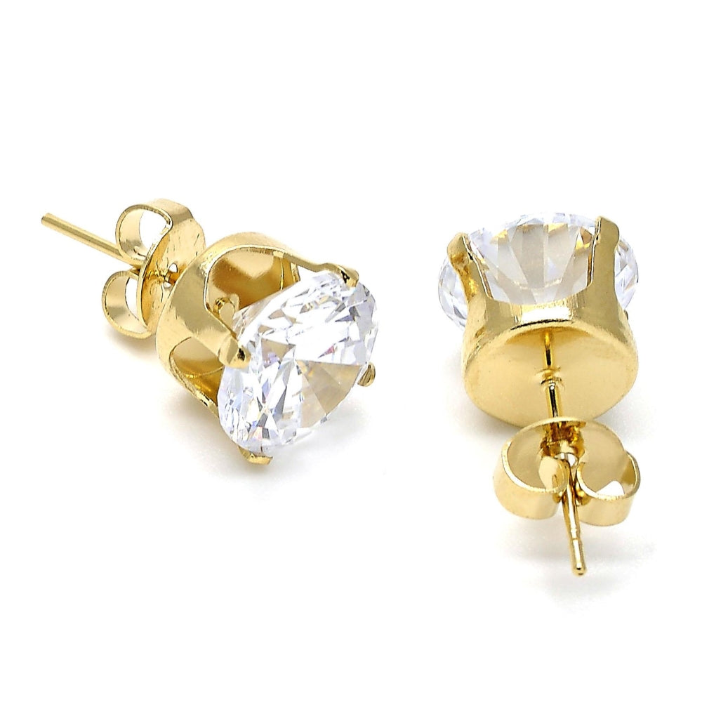 Oro Laminado Stud Earring, Gold Filled Style with White Cubic Zirconia, Polished, Golden Finish