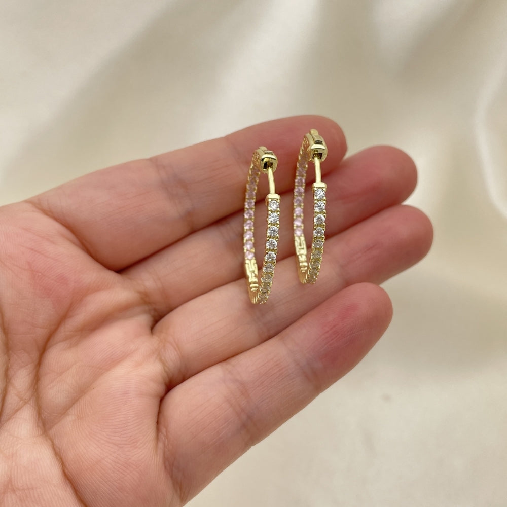 30mm Inside Out Diamond like Red and White Zirconia Hoop Earrings Handmade Gold Filled Style Lightweight - 02.156.0567.3.30