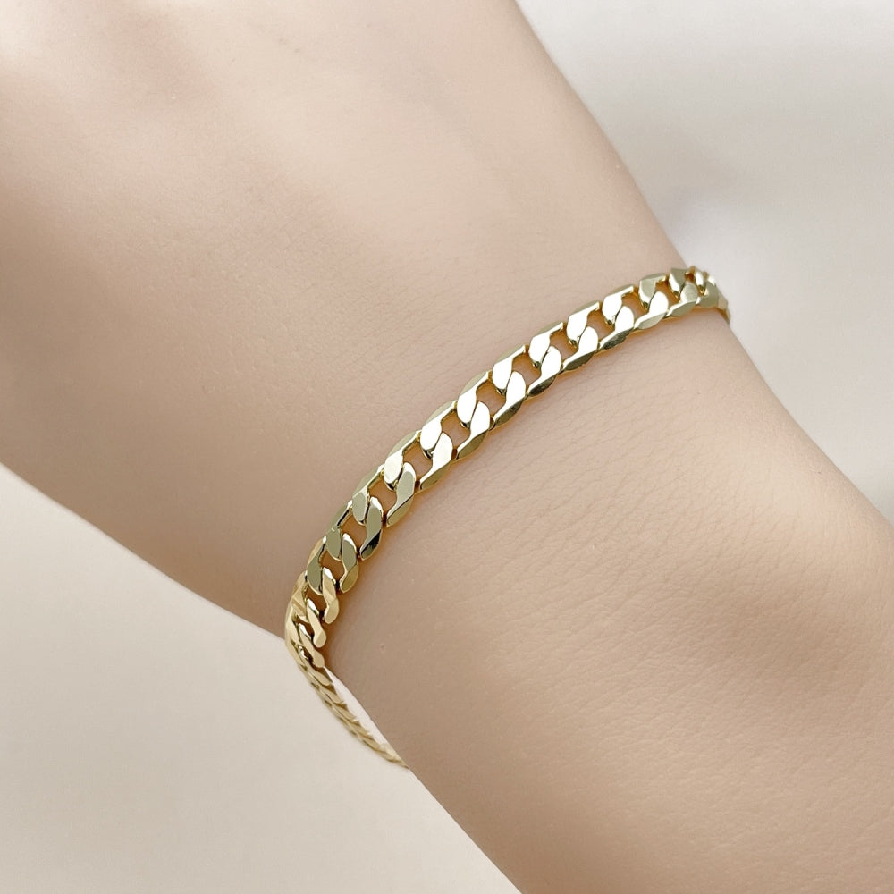Oro Laminado Basic Bracelet, Gold Filled Style Curb Design, Polished, Golden Finish