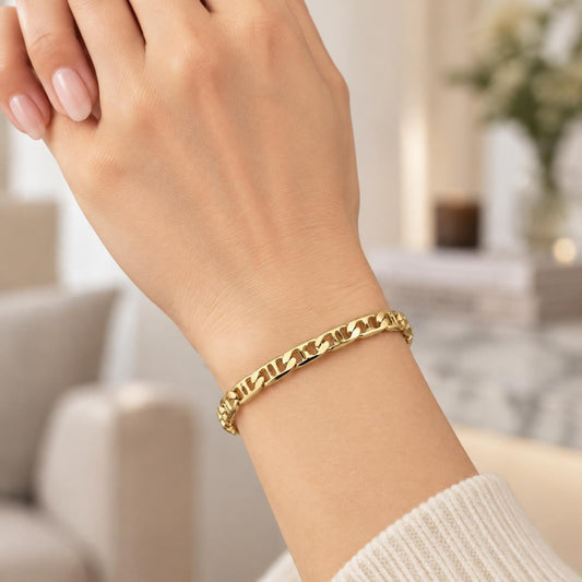 Oro Laminado Basic Bracelet, Gold Filled Style Mariner and Mariner Design, Polished, Golden Finish