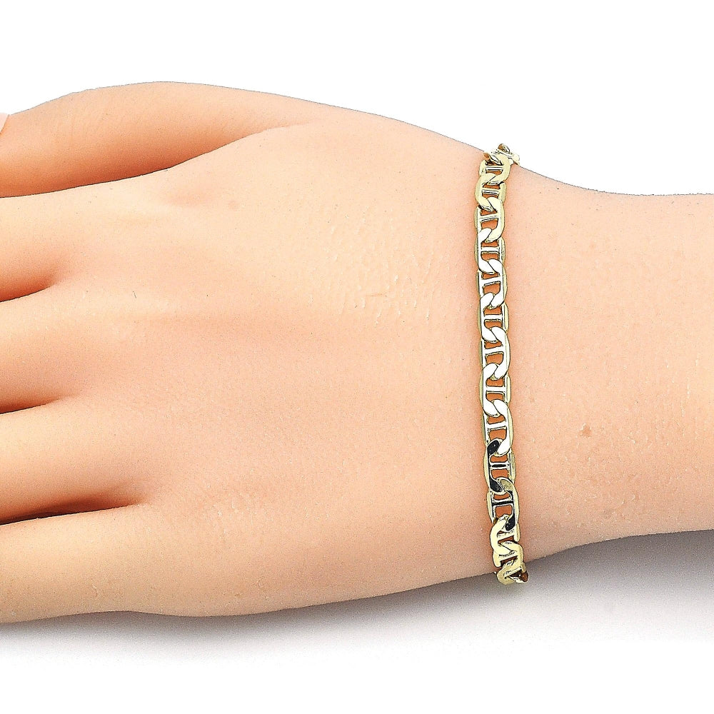 Oro Laminado Basic Bracelet, Gold Filled Style Mariner and Mariner Design, Polished, Golden Finish