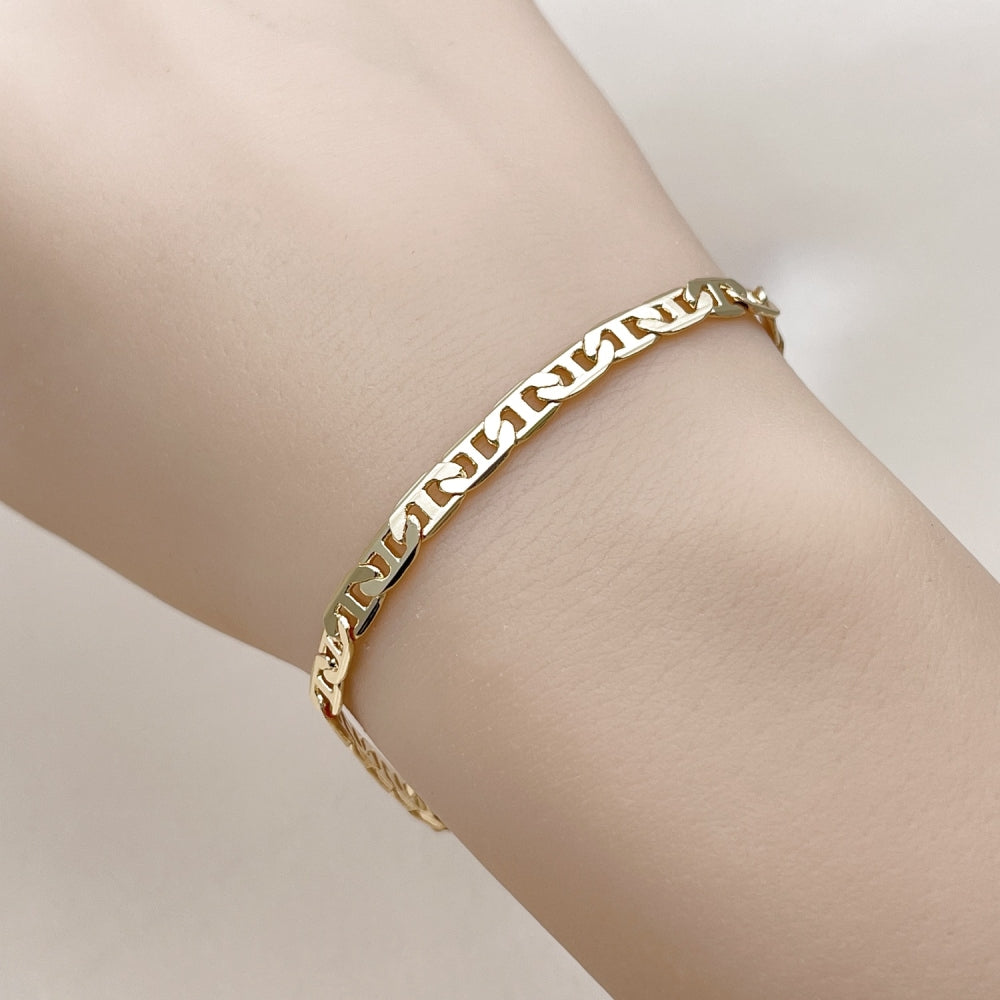 Oro Laminado Basic Bracelet, Gold Filled Style Mariner and Mariner Design, Polished, Golden Finish