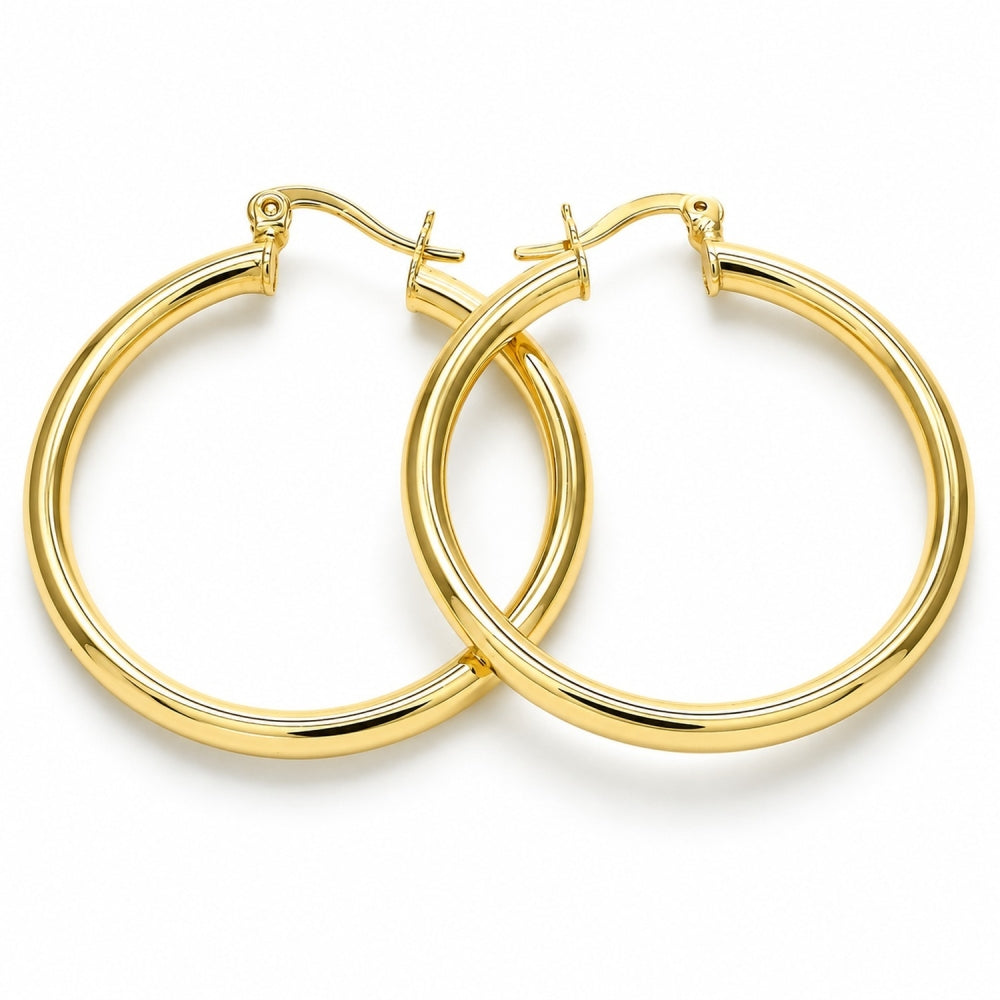 Oro Laminado Medium Hoop, Gold Filled Style Hollow Design, Polished, Golden Finish
