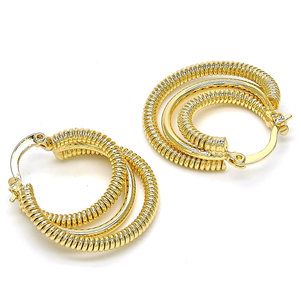 Oro Laminado Small Hoop, Gold Filled Style Twist Design, Diamond Cutting Finish, Golden Finish