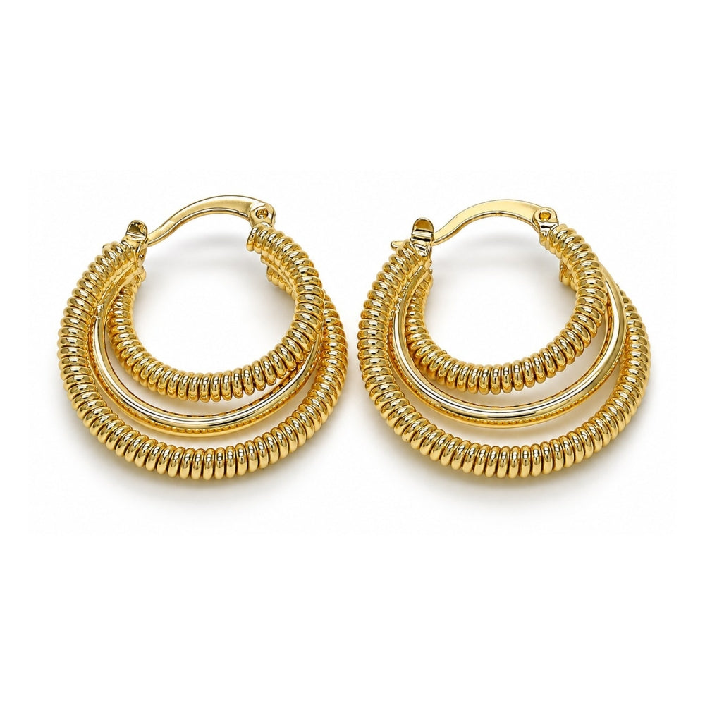 Oro Laminado Small Hoop, Gold Filled Style Twist Design, Diamond Cutting Finish, Golden Finish