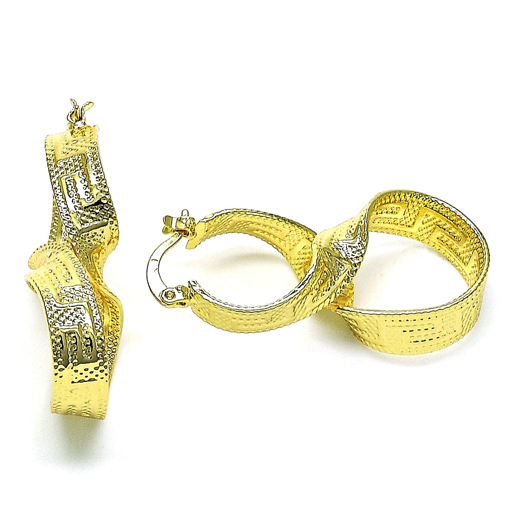 Oro Laminado Small Hoop, Gold Filled Style Twist and Infinite Design, Diamond Cutting Finish, Golden Finish