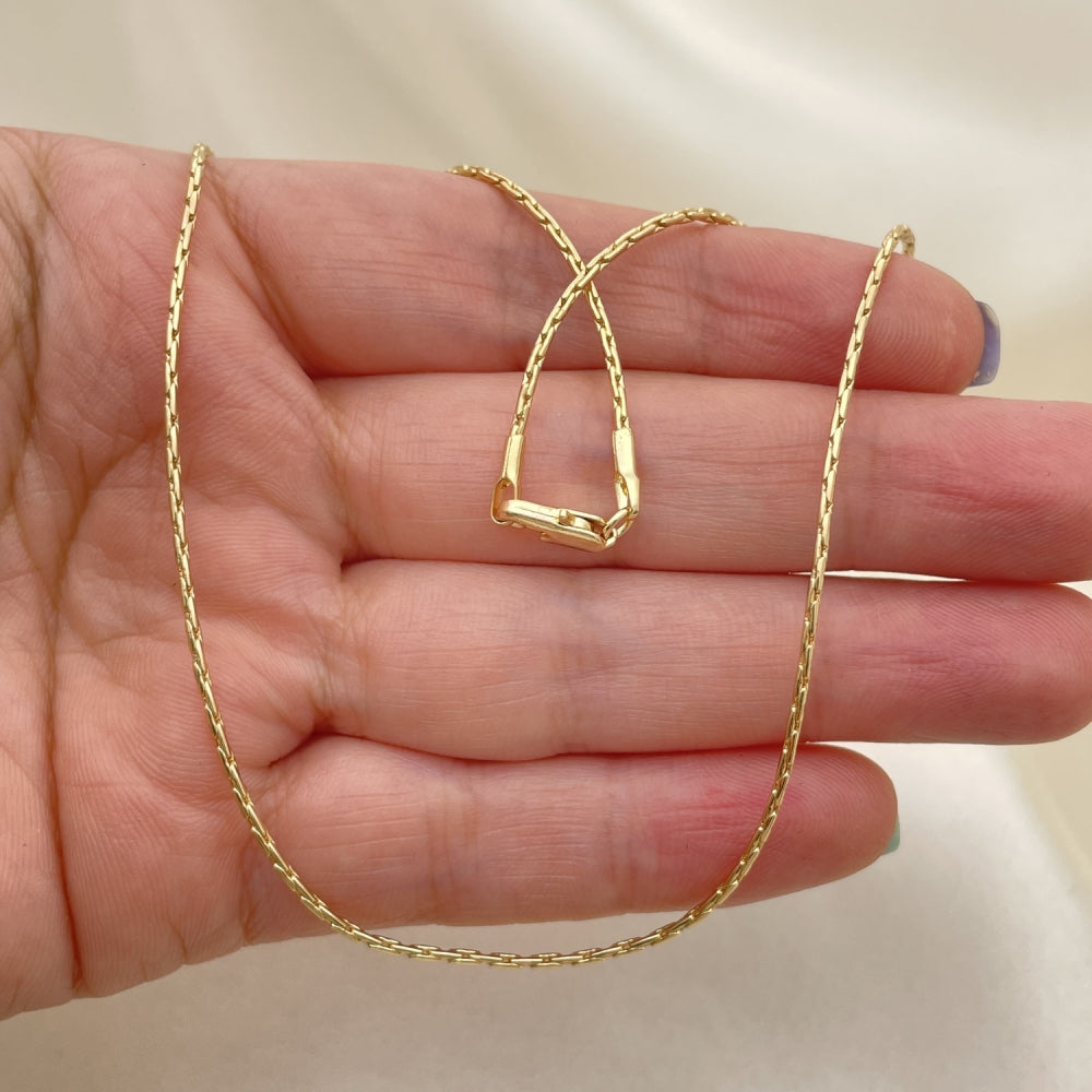 Oro Laminado Basic Necklace, Gold Filled Style Long Box Design, Polished, Golden Finish
