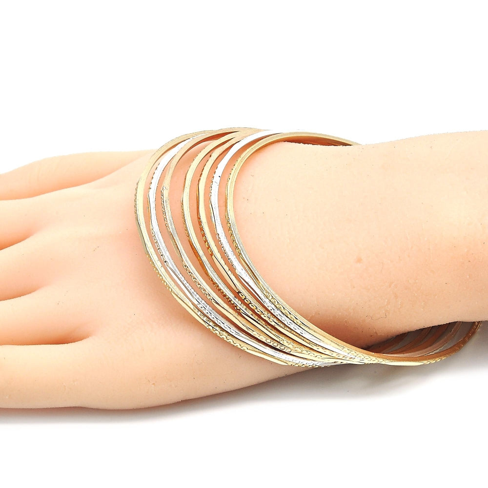 Gold Plated Semanario Bangle, Diamond Cutting Finish, Tricolor