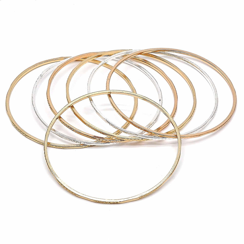 Gold Plated Semanario Bangle, Diamond Cutting Finish, Tricolor