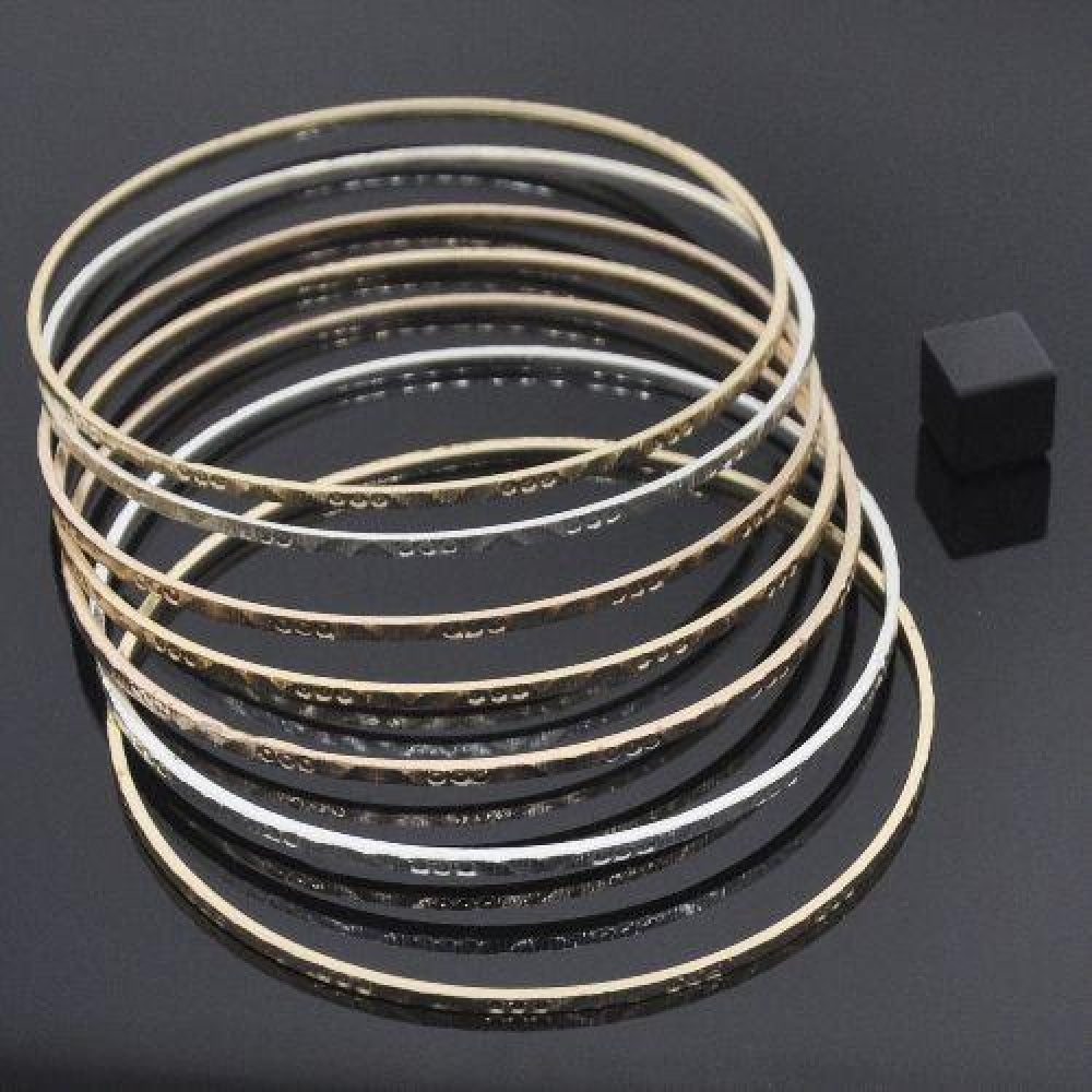 Gold Plated Semanario Bangle, Diamond Cutting Finish, Tricolor