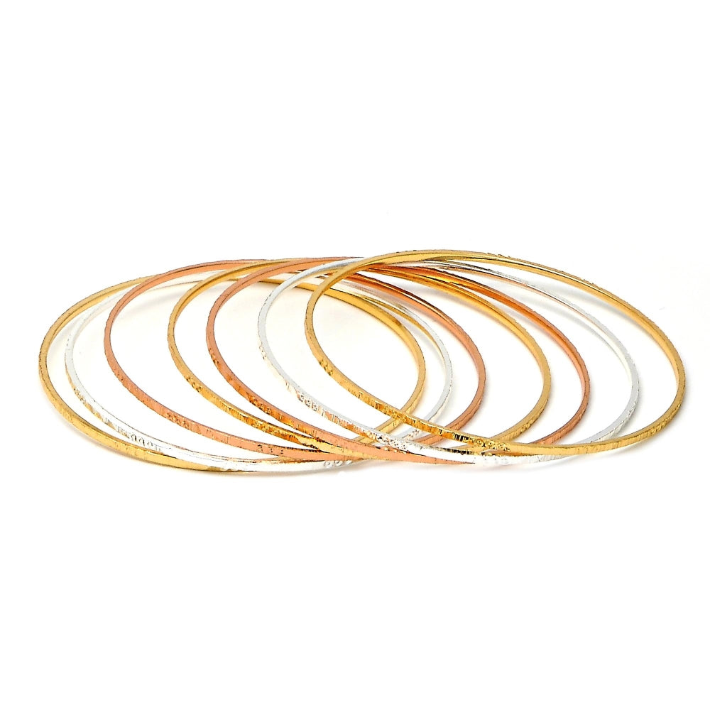 Gold Plated Semanario Bangle, Diamond Cutting Finish, Tricolor