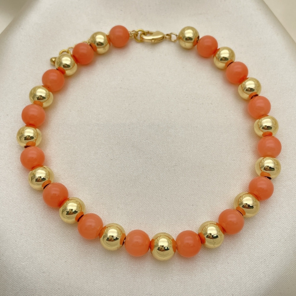 Gold Anklet - Pink Coral w/ Gold Ball Bead Pattern Handmade with the Highest Craftsmanship - Gold Filled Style Anklets 03.63.2225.2.10