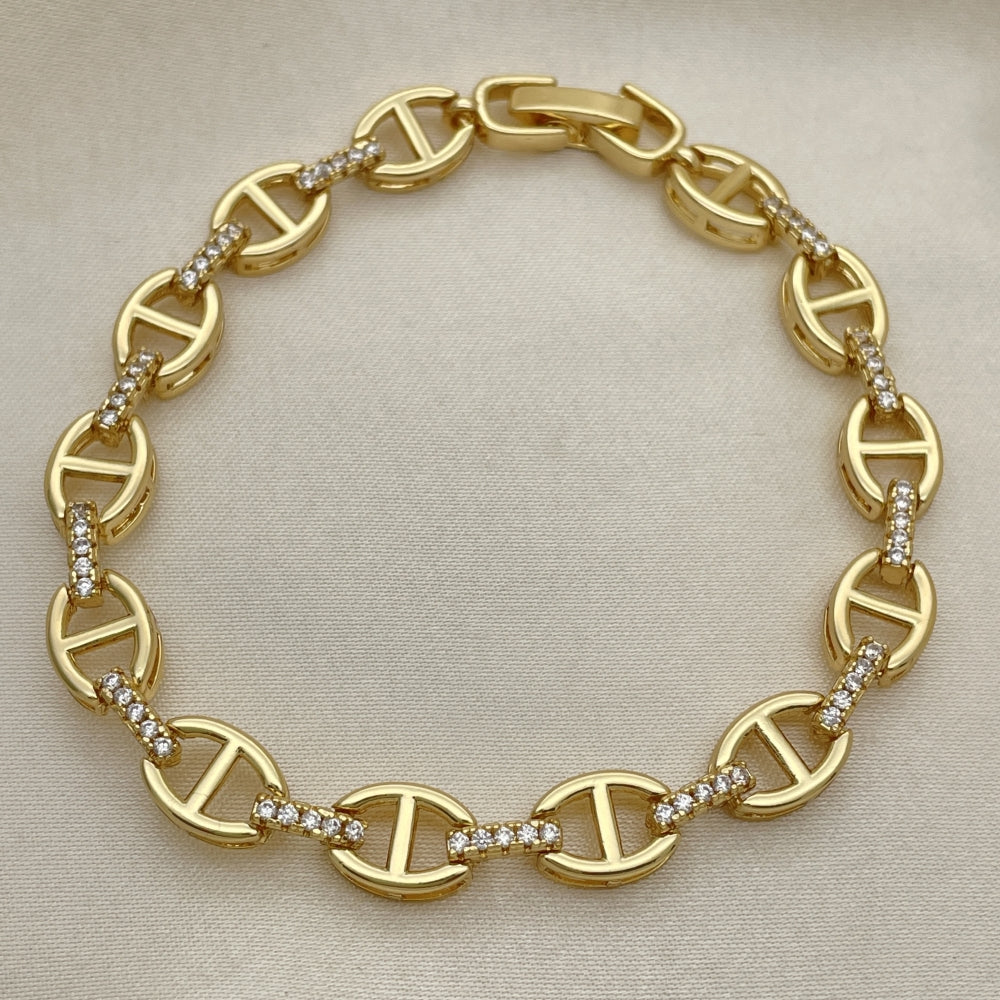 8" Gold Mariner Bracelet w/ White CZ Stones - Handmade Gold Filled Style Bracelet - 03.283.0033.08